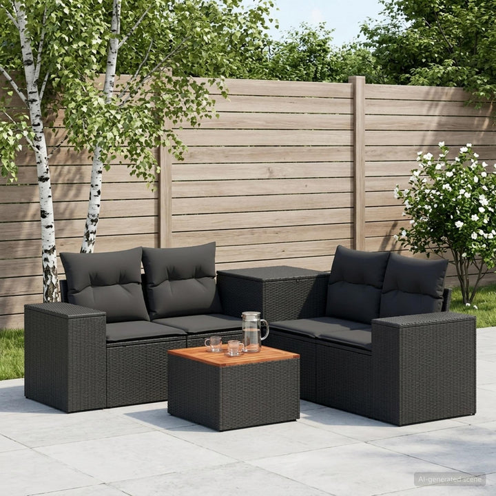 Sofa Sæt 6 stk. Sort Poly Rattan og Stål