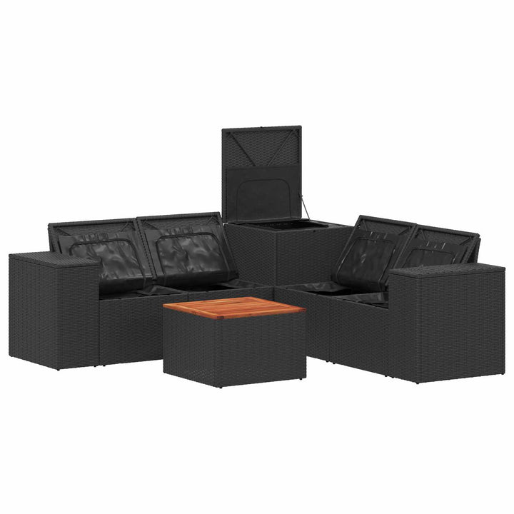 Sofa Sæt 6 stk. Sort Poly Rattan og Stål