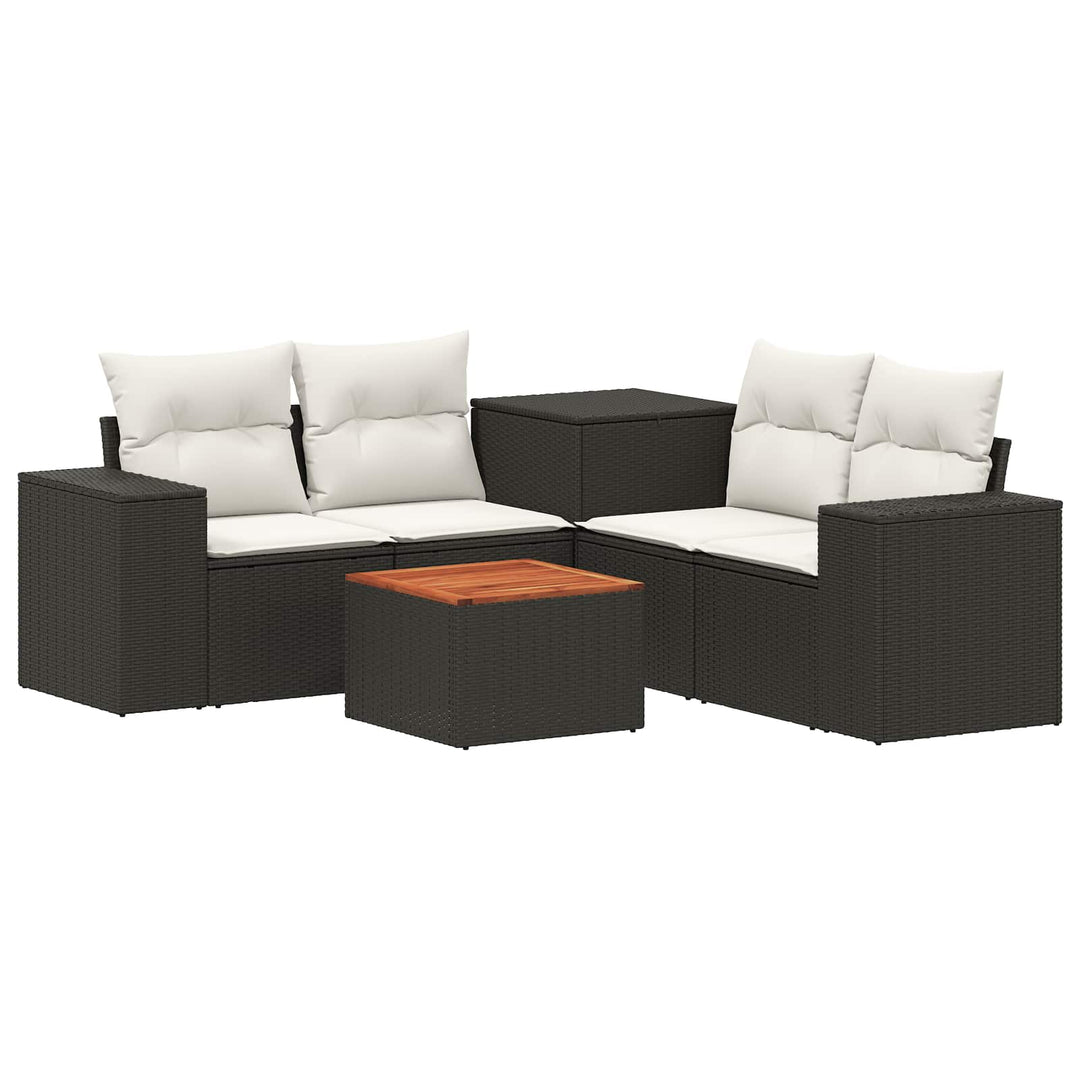 Sofa Sæt 6 stk. Sort og Cremehvid Poly Rattan og Stål