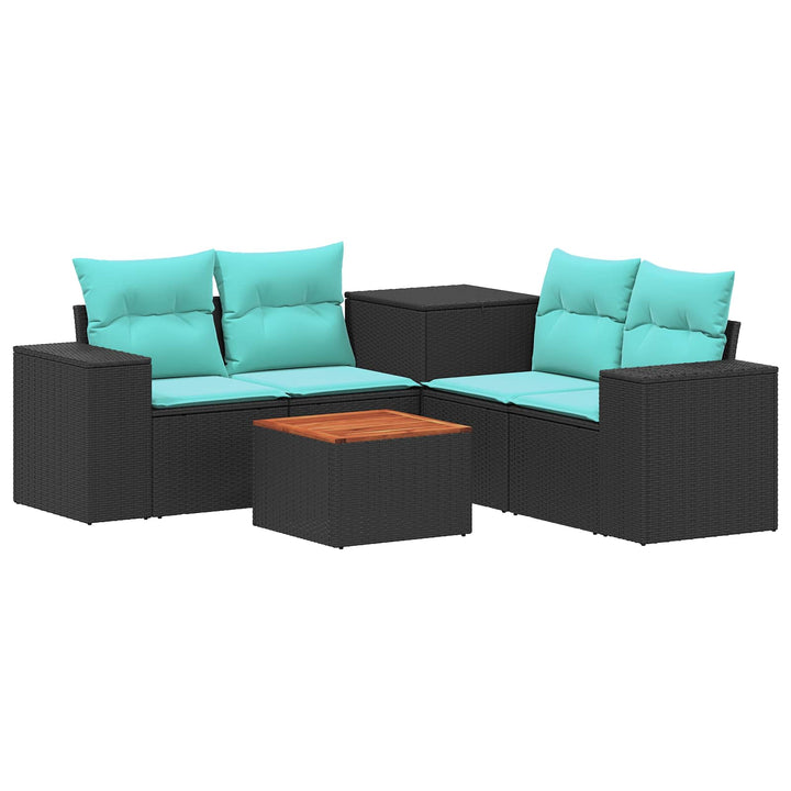 Sofa Sæt 6 stk. Sort og Blå Poly Rattan og Stål