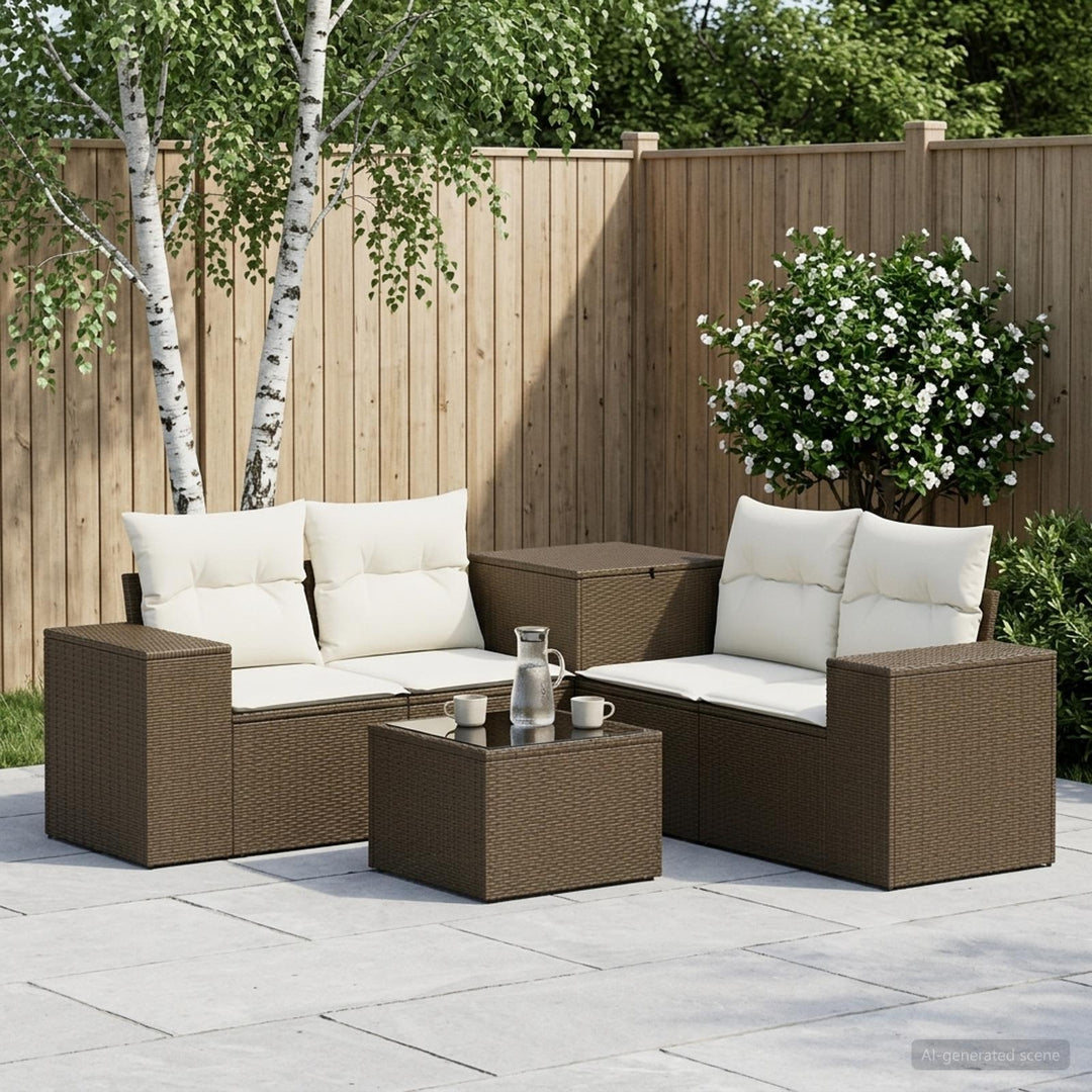 Sofa Sæt 6 stk. Brun og Creme Hvid Poly Rattan og Stål