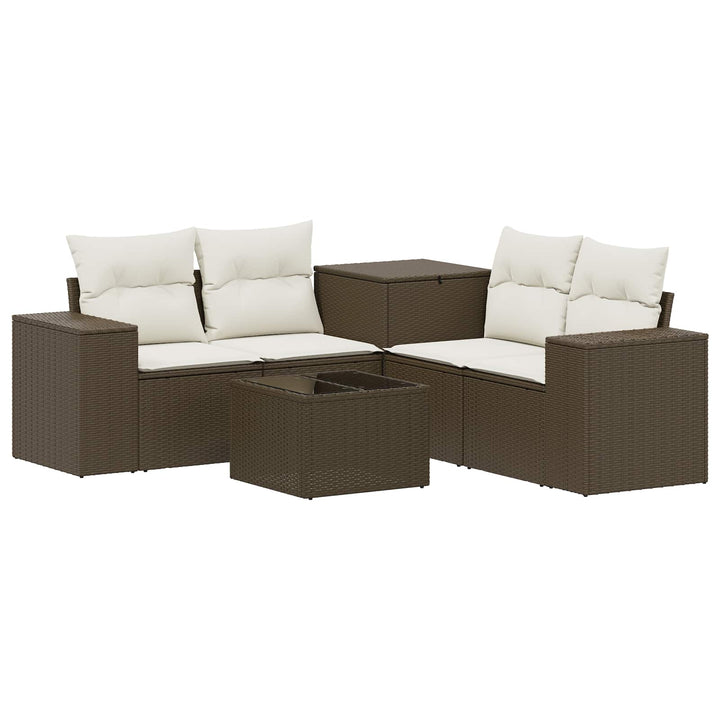 Sofa Sæt 6 stk. Brun og Creme Hvid Poly Rattan og Stål