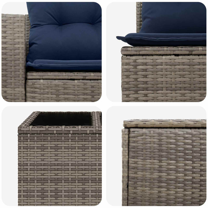 Sofa Sæt 6 stk. Grå og Marineblå Poly Rattan og Stål