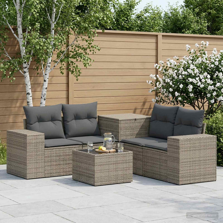 Sofa Sæt 6 stk. Grå og Mørkegrå Poly Rattan og Stål