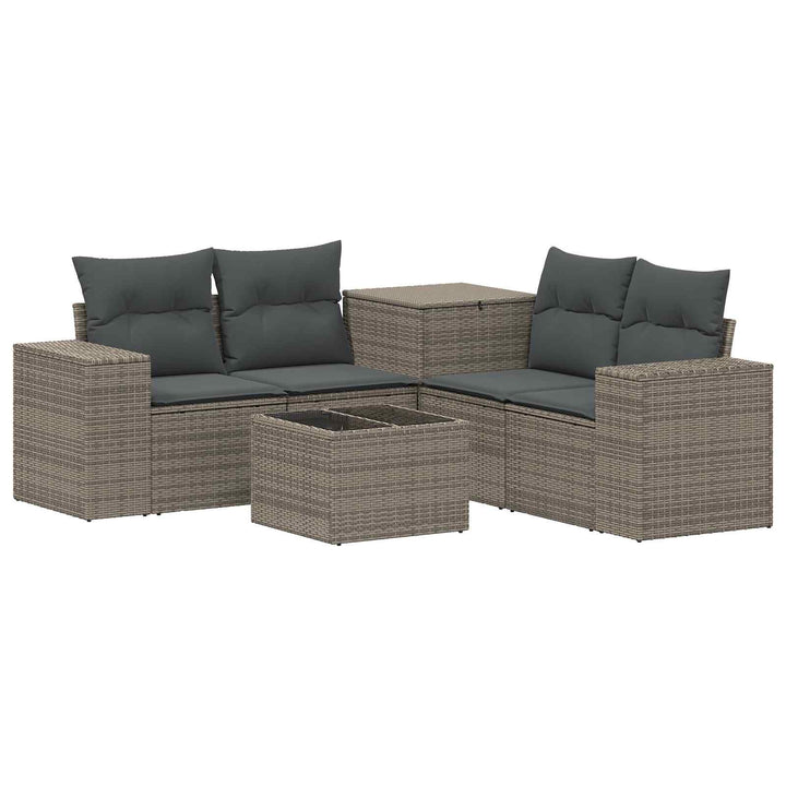 Sofa Sæt 6 stk. Grå og Mørkegrå Poly Rattan og Stål