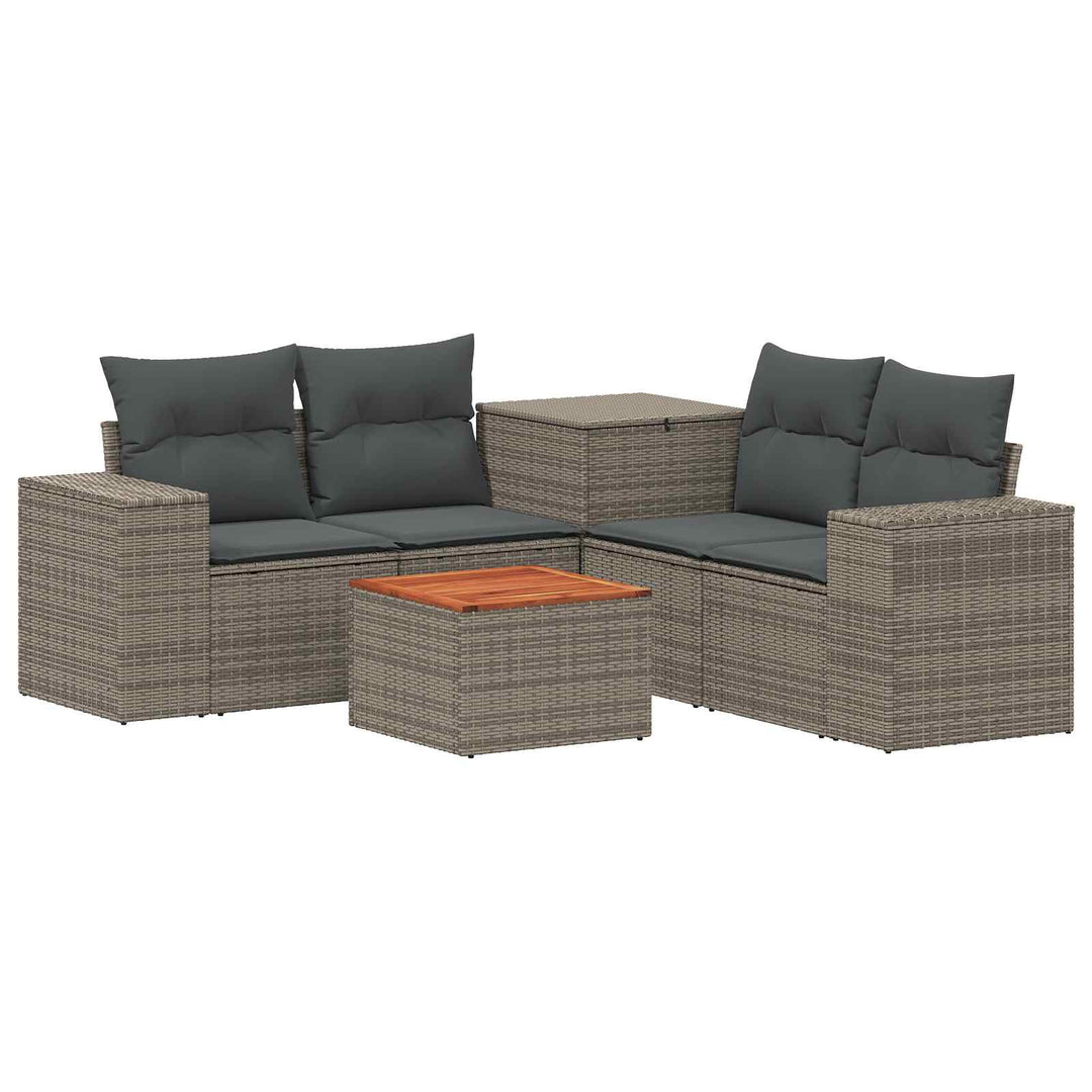 Sofa Sæt 6 stk. Grå og Mørkegrå Poly Rattan og Stål