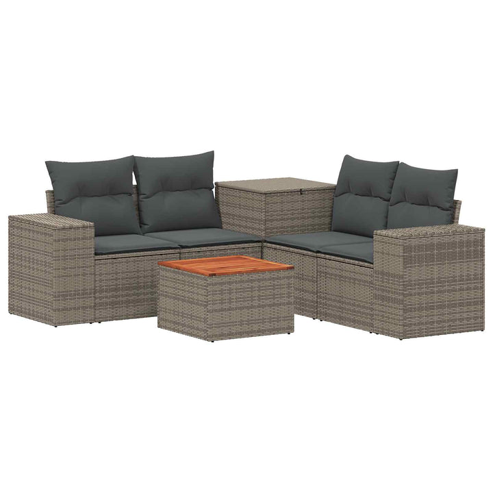 Sofa Sæt 6 stk. Grå og Mørkegrå Poly Rattan og Stål