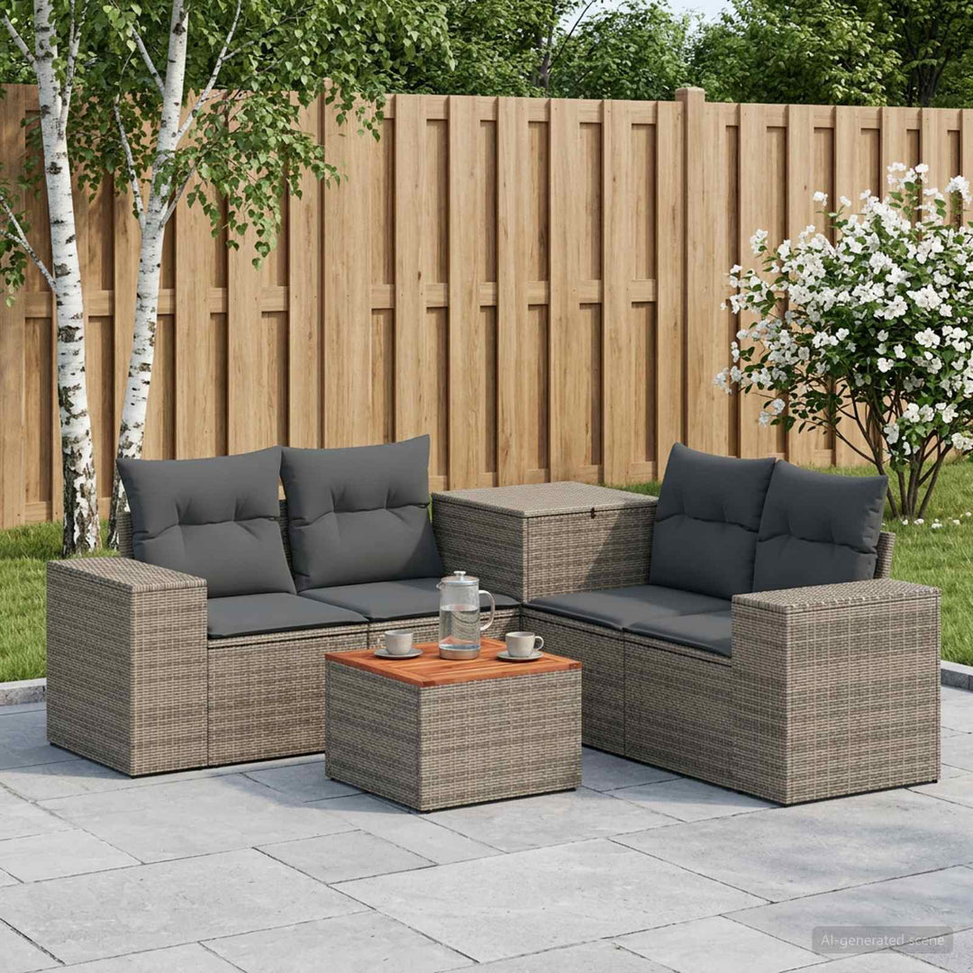 Sofa Sæt 6 stk. Grå og Mørkegrå Poly Rattan og Stål