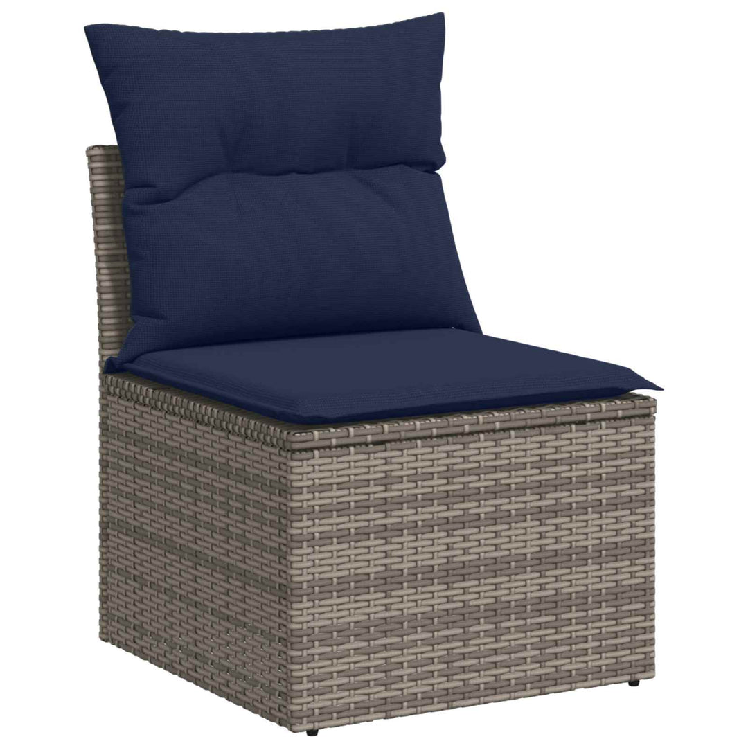 Sofa Sæt 6 stk. Grå og Marineblå Poly Rattan og Stål