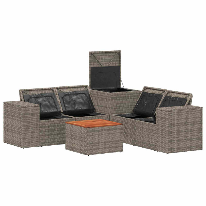 Sofa Sæt 6 stk. Grå og Marineblå Poly Rattan og Stål
