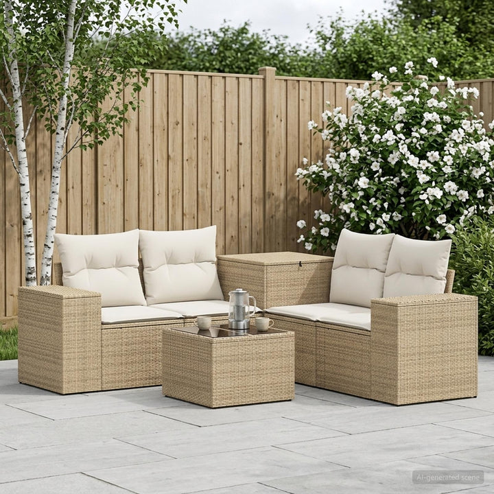 Sofa Sæt 6 stk. Beige og cremehvid Poly Rattan og Stål