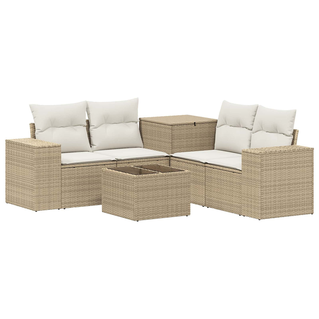 Sofa Sæt 6 stk. Beige og cremehvid Poly Rattan og Stål