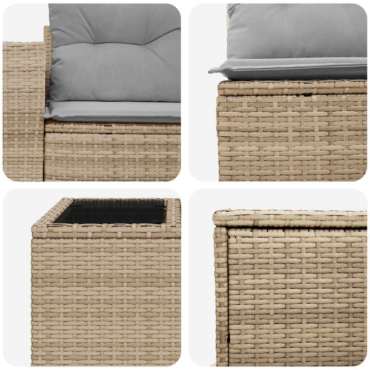 Sofa Sæt 6 stk. Beige og lys grå Poly Rattan og Stål