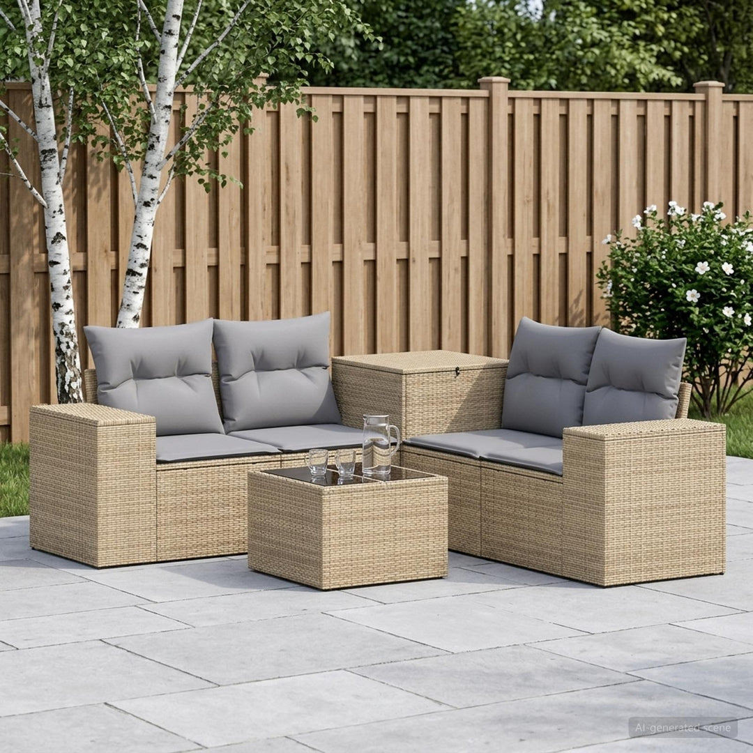 Sofa Sæt 6 stk. Beige og lys grå Poly Rattan og Stål