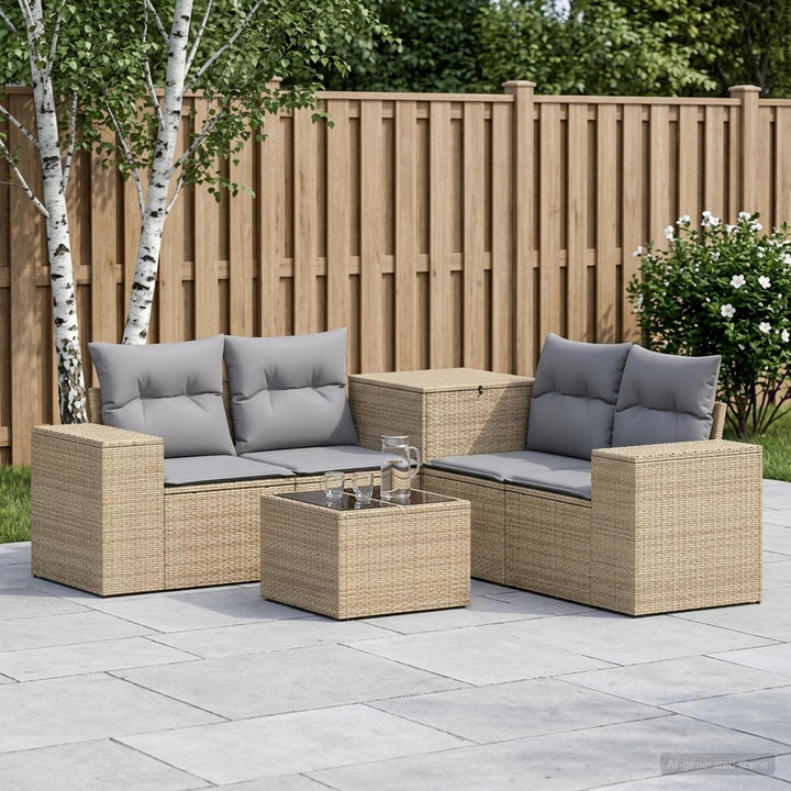 Sofa Sæt 6 stk. Beige og lys grå Poly Rattan og Stål