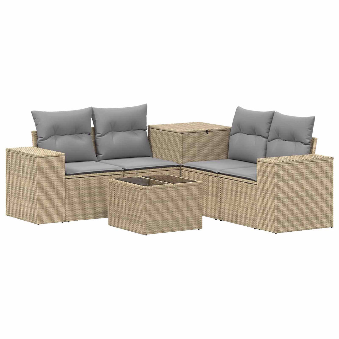 Sofa Sæt 6 stk. Beige og lys grå Poly Rattan og Stål