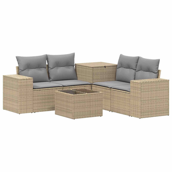 Sofa Sæt 6 stk. Beige og lys grå Poly Rattan og Stål