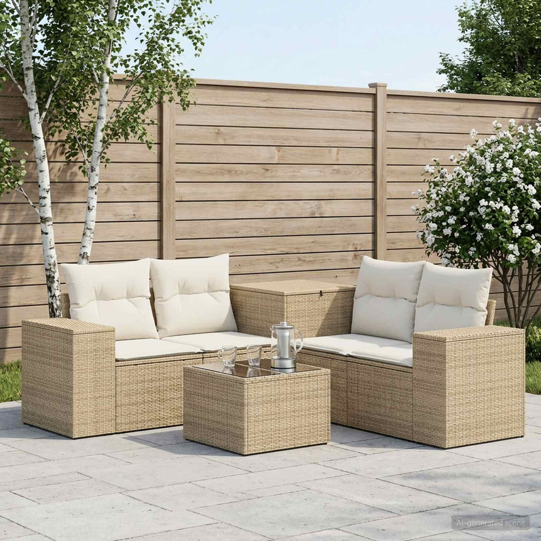 Sofa Sæt 6 stk. Beige og cremehvid Poly Rattan og Stål