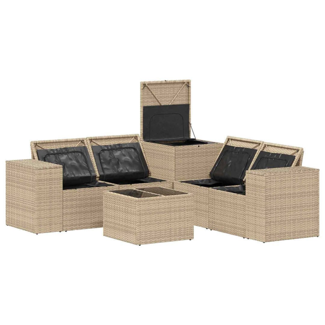 Sofa Sæt 6 stk. Beige og cremehvid Poly Rattan og Stål