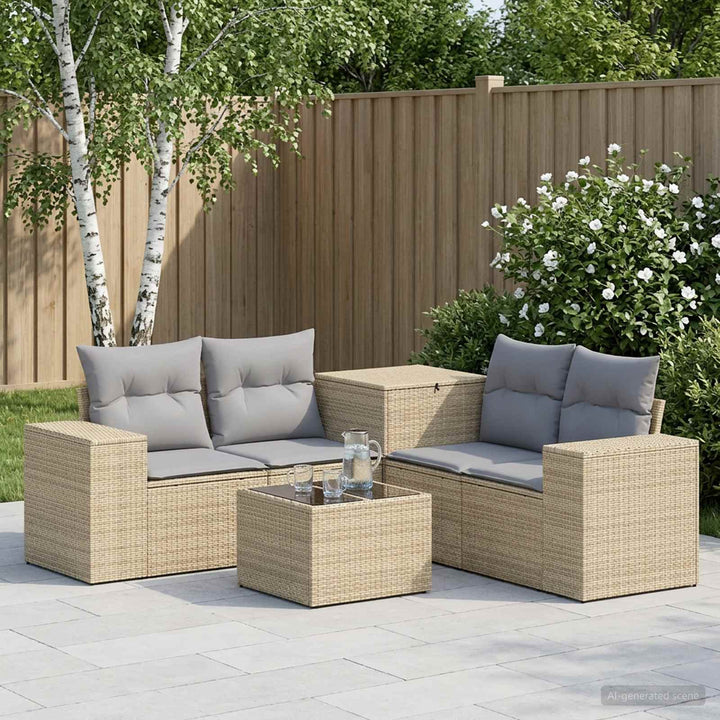 Sofa Sæt 6 stk. Beige og lys grå Poly Rattan og Stål