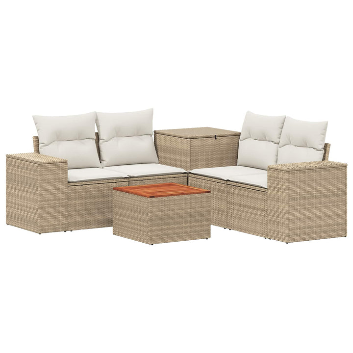 Sofa Sæt 6 stk. Beige og cremehvid Poly Rattan og Stål