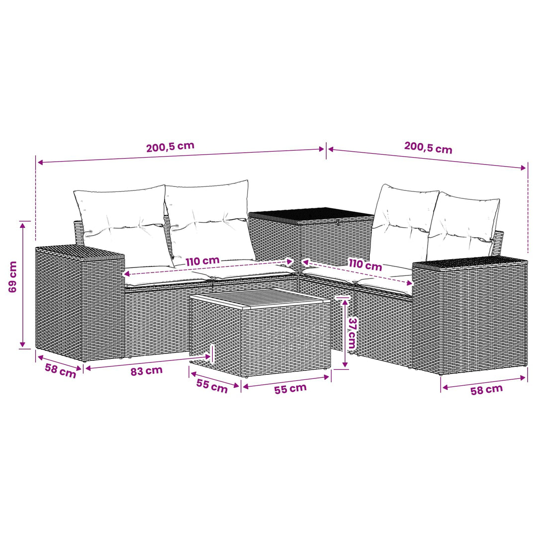 Sofa Sæt 6 stk. Beige og cremehvid Poly Rattan og Stål