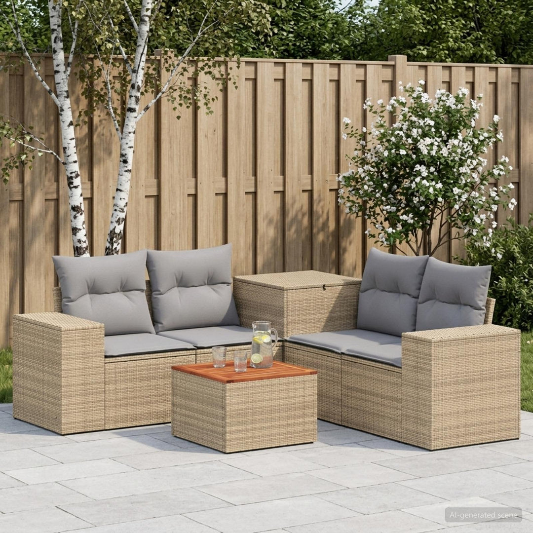 Sofa Sæt 6 stk. Beige og lys grå Poly Rattan og Stål