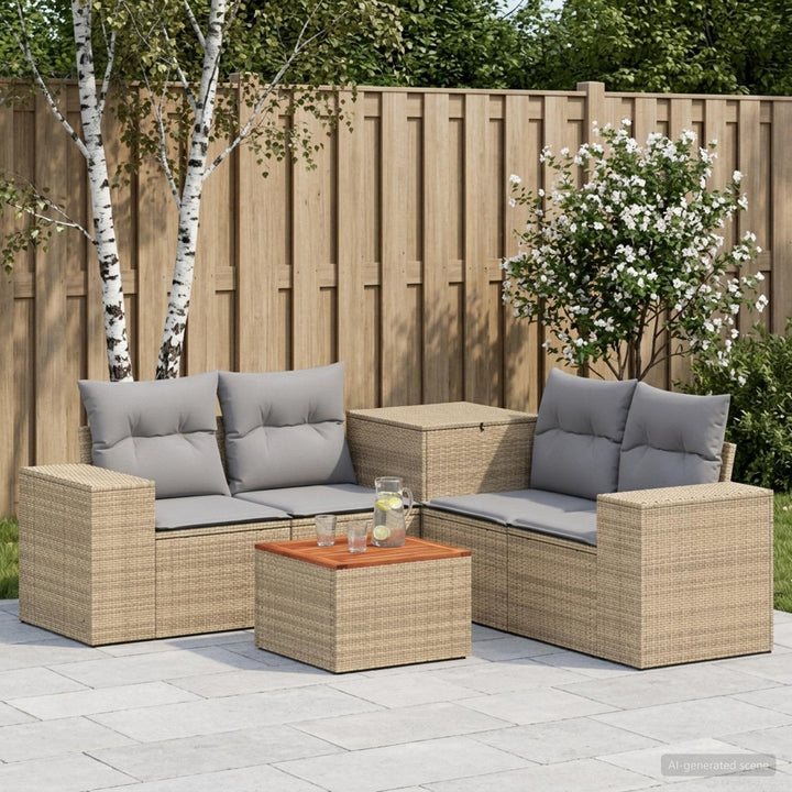Sofa Sæt 6 stk. Beige og lys grå Poly Rattan og Stål