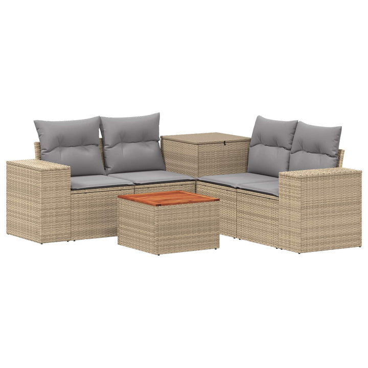 Sofa Sæt 6 stk. Beige og lys grå Poly Rattan og Stål