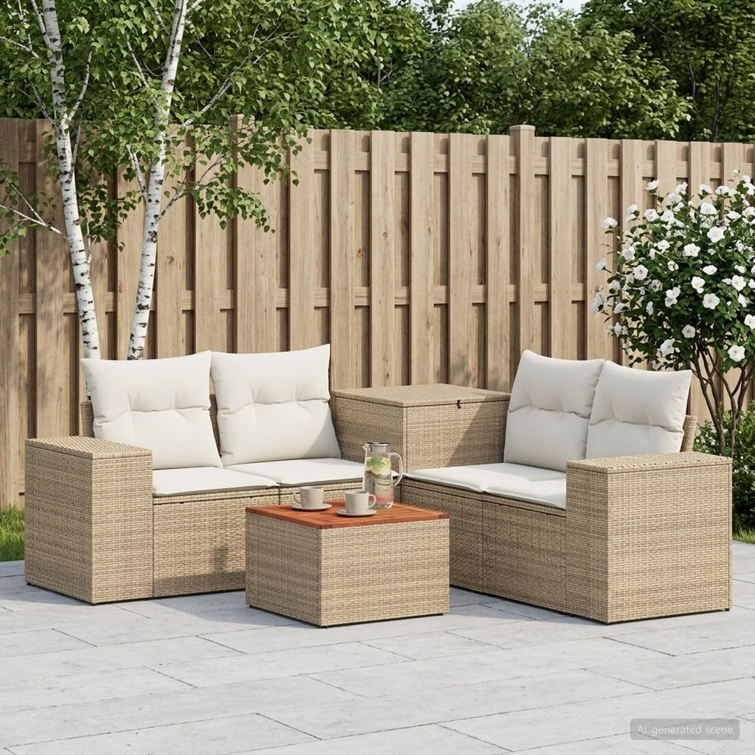 Sofa Sæt 6 stk. Beige og cremehvid Poly Rattan og Stål