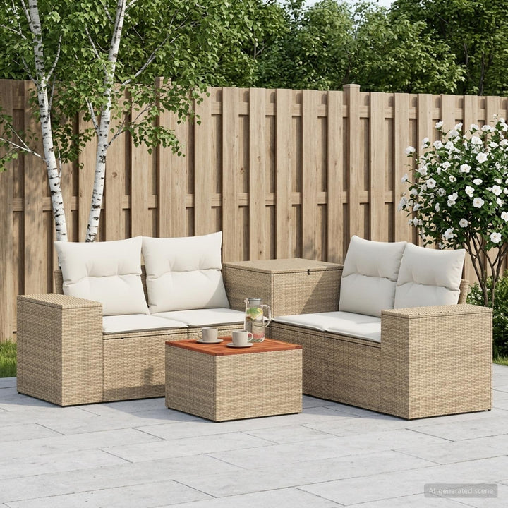 Sofa Sæt 6 stk. Beige og cremehvid Poly Rattan og Stål