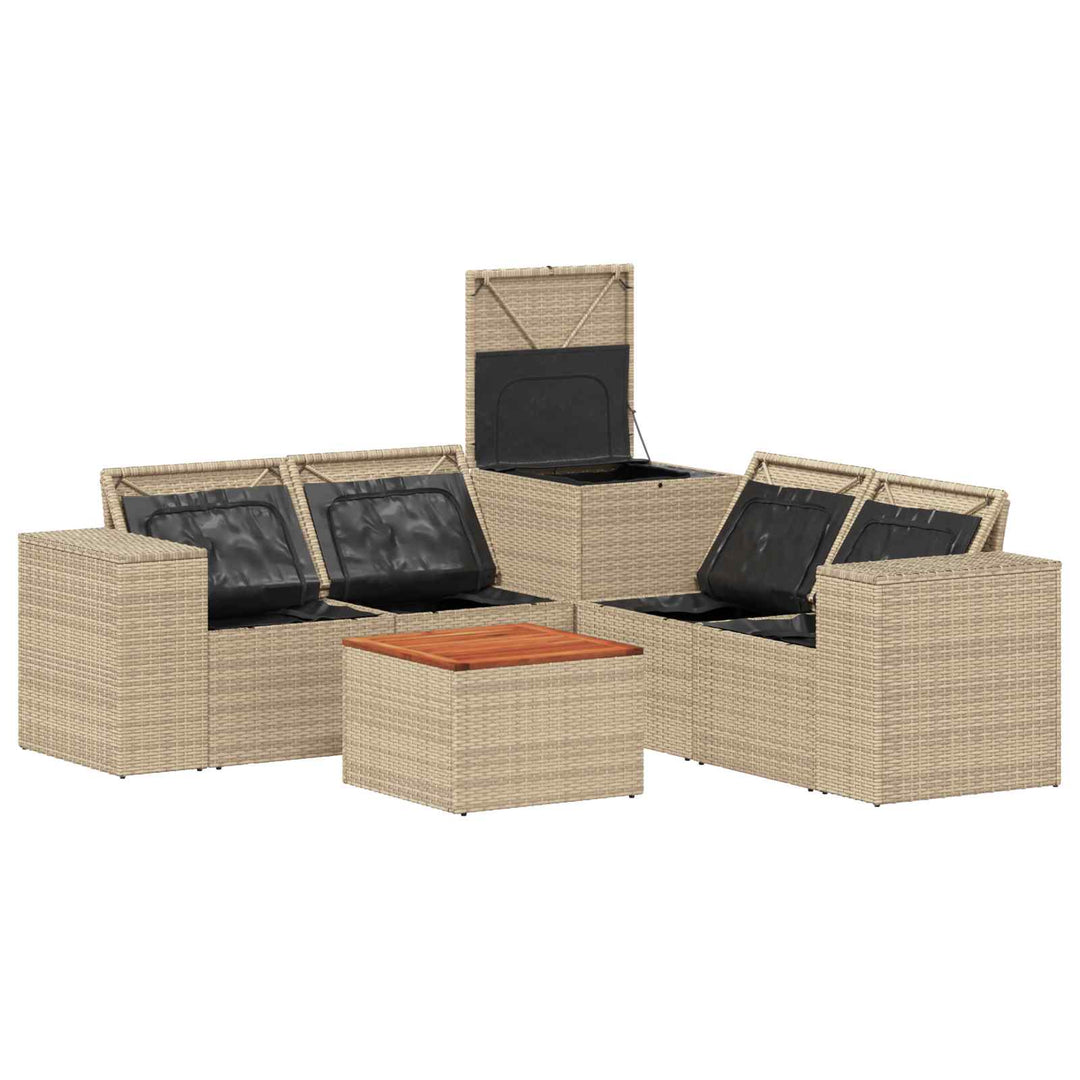 Sofa Sæt 6 stk. Beige og cremehvid Poly Rattan og Stål