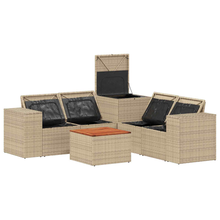 Sofa Sæt 6 stk. Beige og cremehvid Poly Rattan og Stål