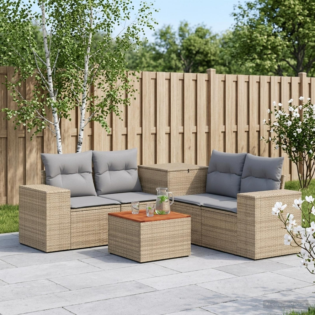 Sofa Sæt 6 stk. Beige og lys grå Poly Rattan og Stål
