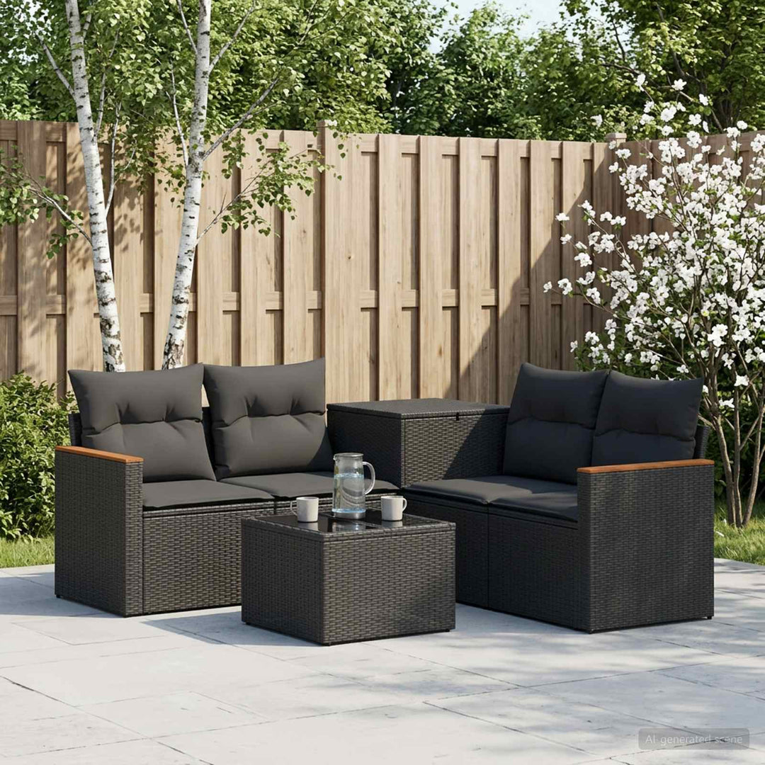 Sofa Sæt 6 stk. Sort Poly Rattan og Stål