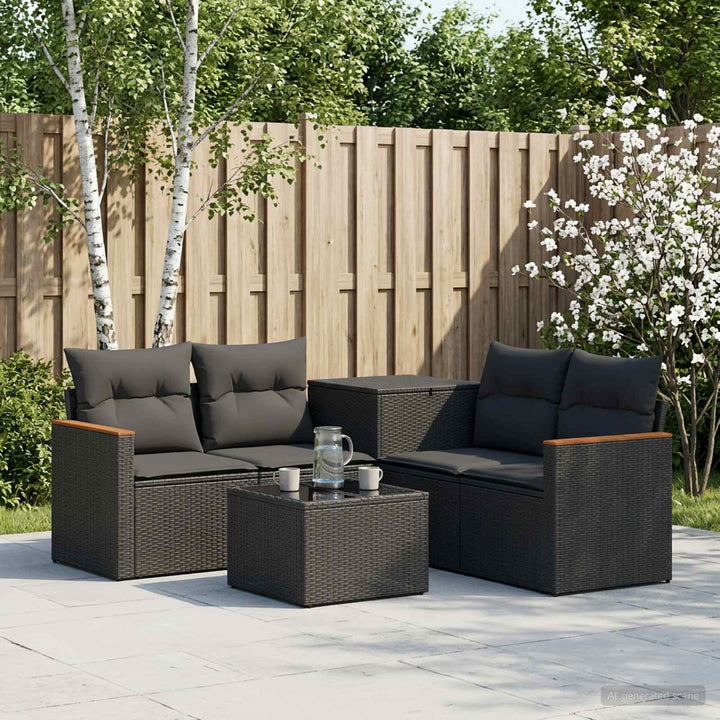Sofa Sæt 6 stk. Sort Poly Rattan og Stål