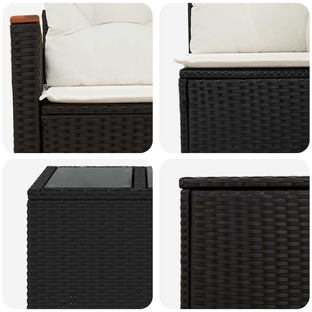 Sofa Sæt 6 stk. Sort og Cremehvid Poly Rattan og Stål