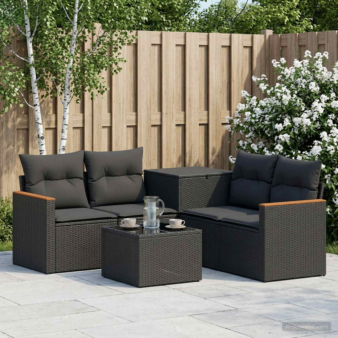 Sofa Sæt 6 stk. Sort Poly Rattan og Stål
