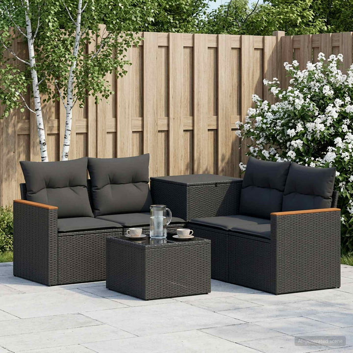 Sofa Sæt 6 stk. Sort Poly Rattan og Stål
