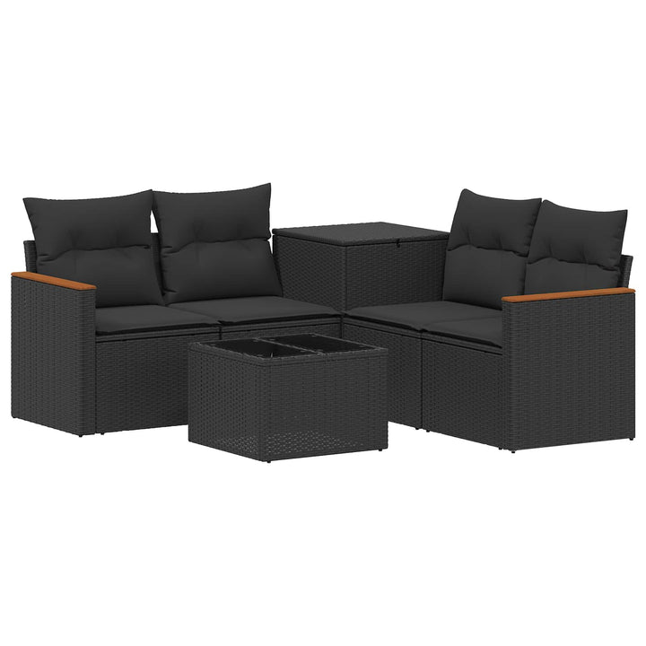 Sofa Sæt 6 stk. Sort Poly Rattan og Stål