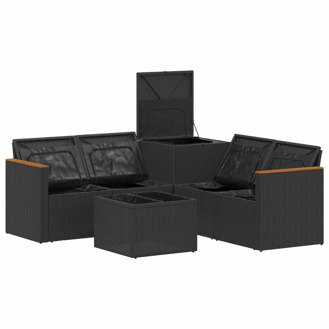 Sofa Sæt 6 stk. Sort Poly Rattan og Stål
