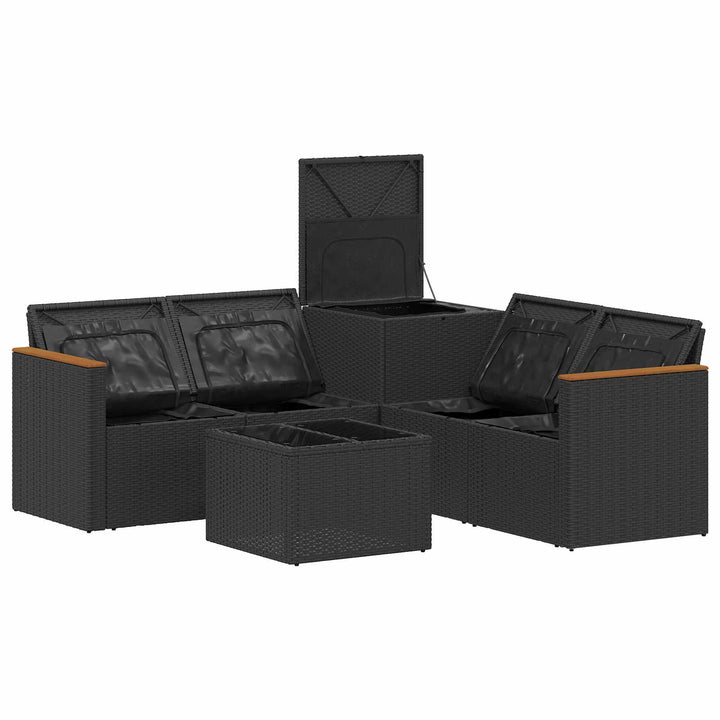 Sofa Sæt 6 stk. Sort Poly Rattan og Stål