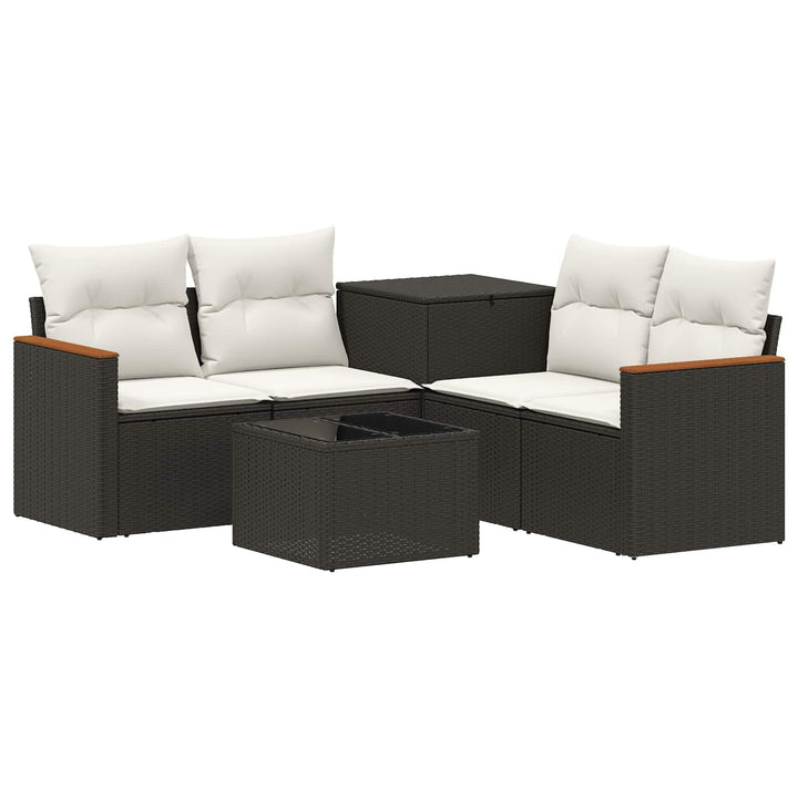 Sofa Sæt 6 stk. Sort og Cremehvid Poly Rattan og Stål