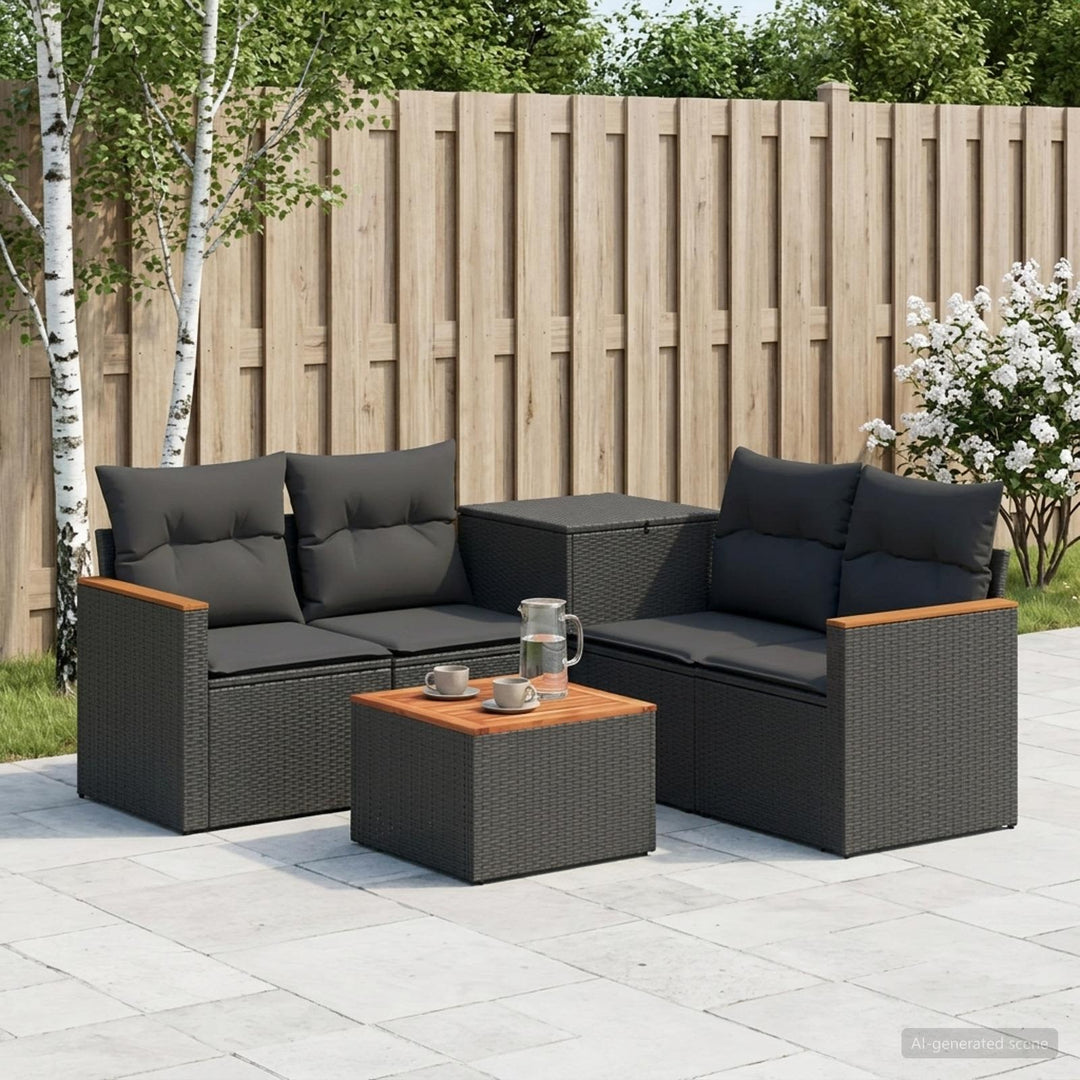 Sofa Sæt 6 stk. Sort Poly Rattan og Stål