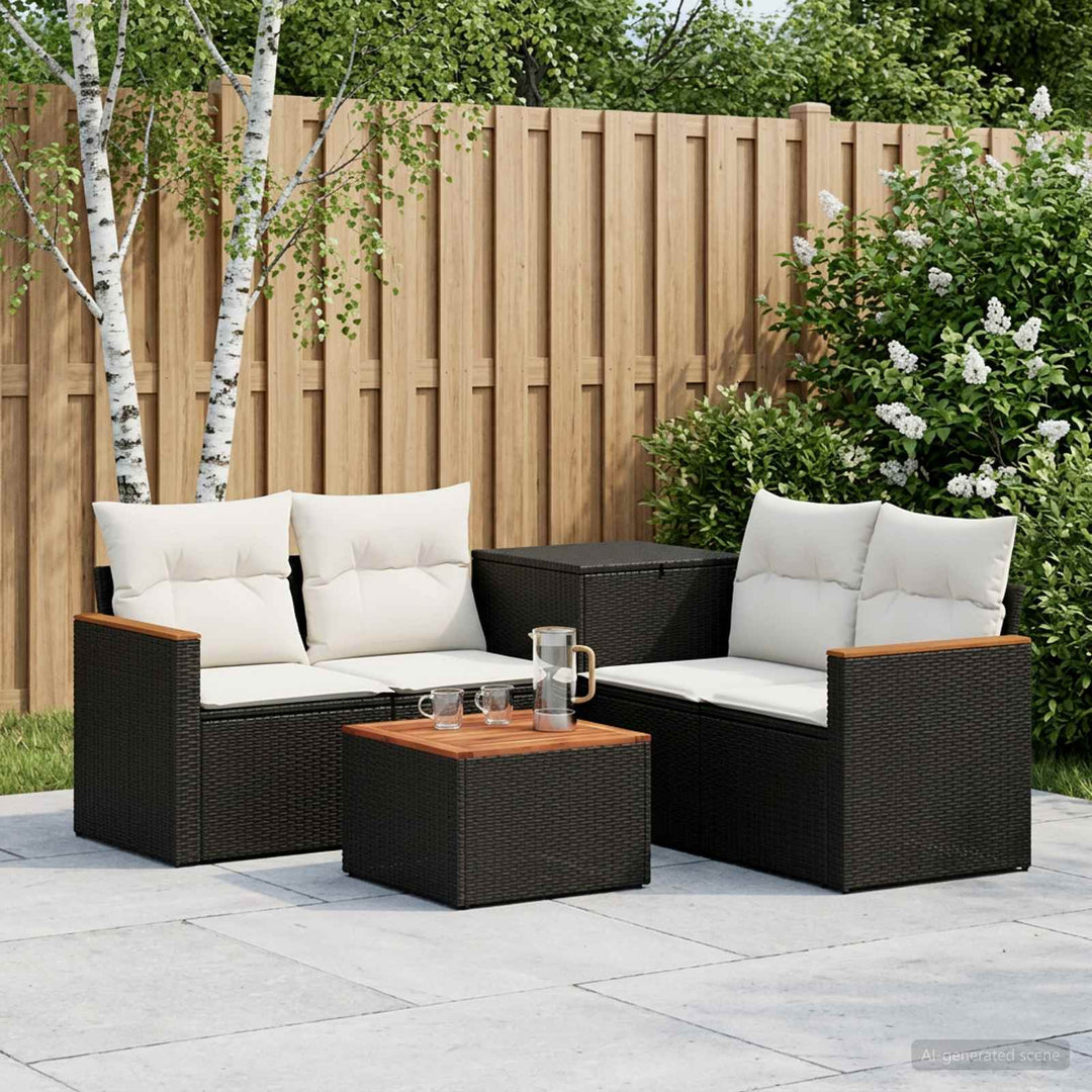 Sofa Sæt 6 stk. Sort og Cremehvid Poly Rattan og Stål