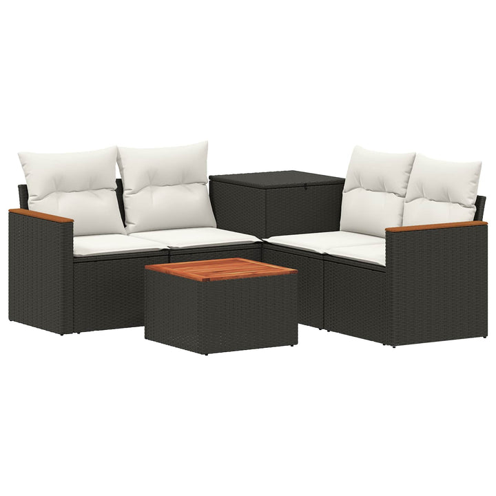 Sofa Sæt 6 stk. Sort og Cremehvid Poly Rattan og Stål