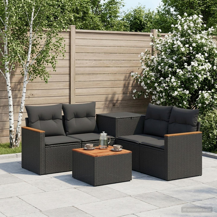 Sofa Sæt 6 stk. Sort Poly Rattan og Stål