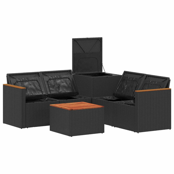 Sofa Sæt 6 stk. Sort Poly Rattan og Stål