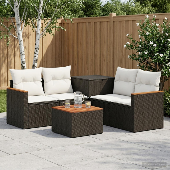 Sofa Sæt 6 stk. Sort og Cremehvid Poly Rattan og Stål