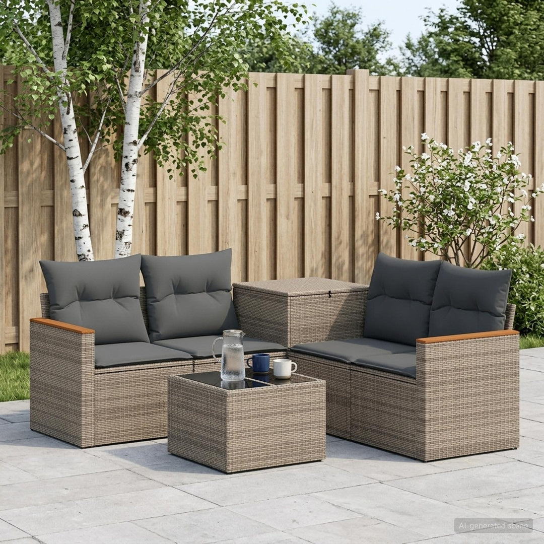 Sofa Sæt 6 stk. Grå og Mørkegrå Poly Rattan og Stål